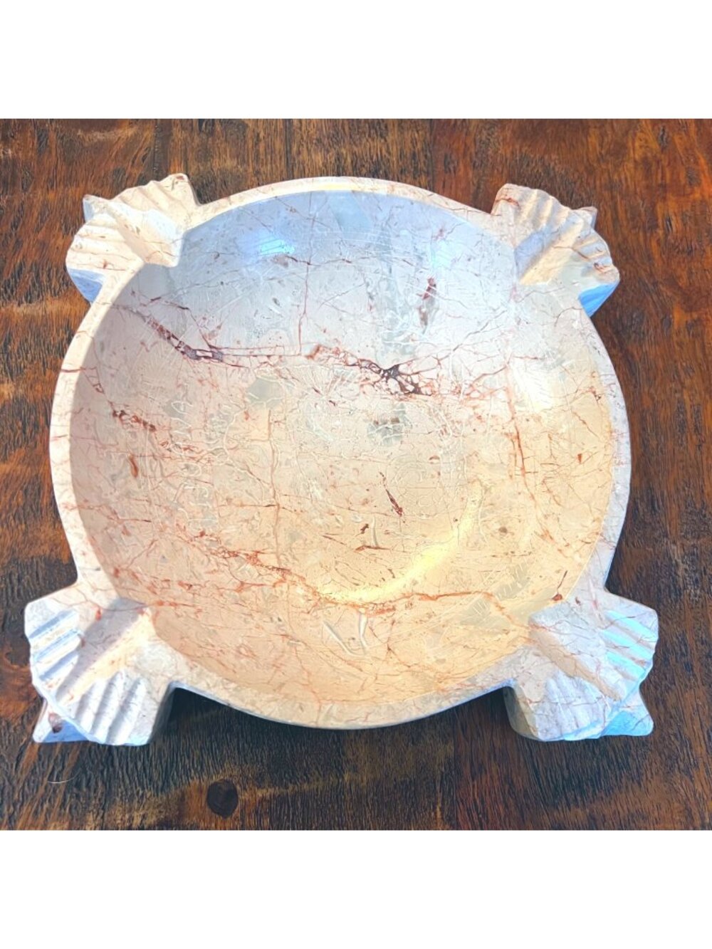 Vintage Large Pink Marble Tijuana Aztec Footed Seahorse Ashtray